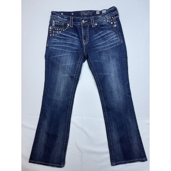 Miss Me Bootcut Jeans Women 30 Blue JE5141BR Dark Wash Studded Rhinestone Y2K - Picture 2 of 10
